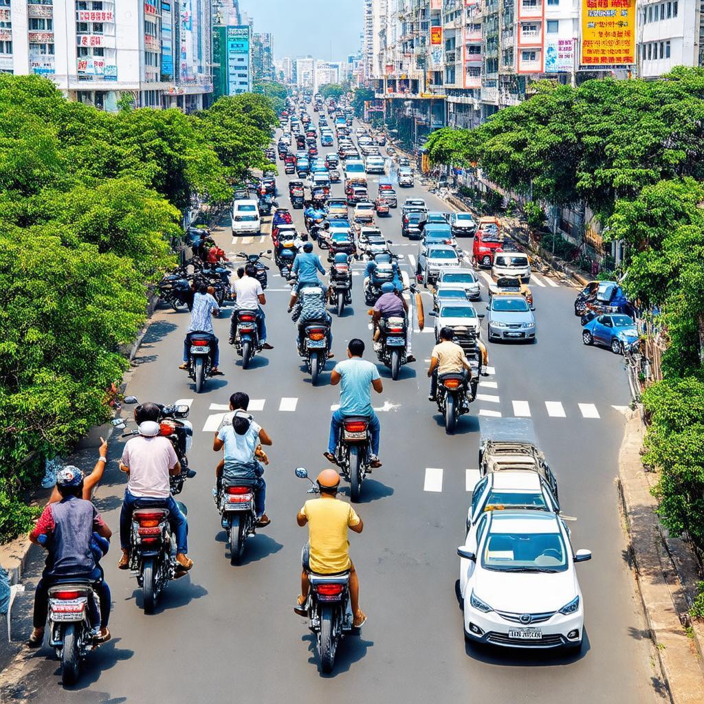 Cảnh ngã tư Bảy Hiền giờ cao điểm với nhiều xe cộ đang di chuyển.